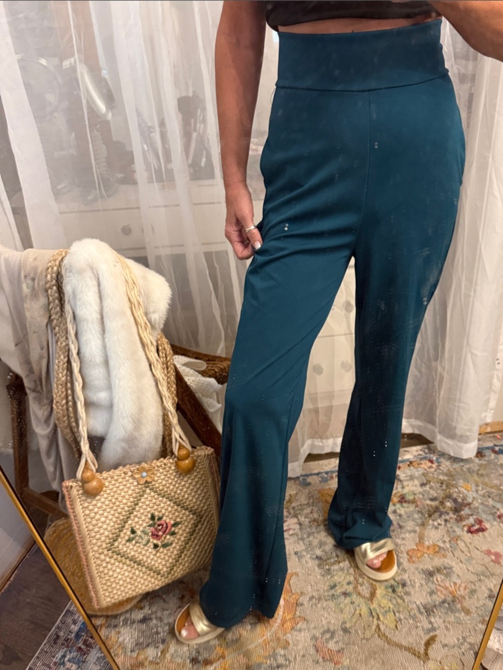 High-Waist Wide-Leg Pants in Teal